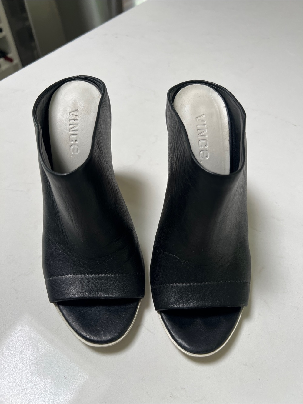 Vince Black Leather Open-Toe Slide Mules